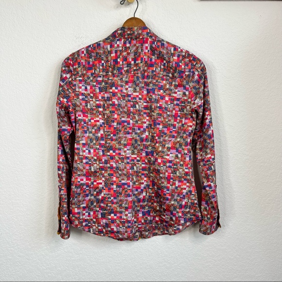 PaperWhite Plaid Floral Twig Velvet Button Blouse - Picture 4 of 8